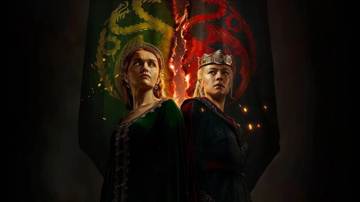 Poster oficial da terceira temporada de A Casa do Dragão na HBO Max — dragões Targaryen em confronto aéreo