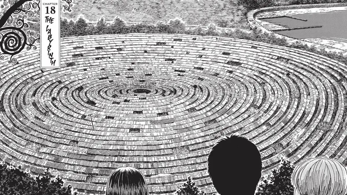 Capa do mangá Uzumaki, de Junji Ito, com espiral formada por dois rostos — obra-prima do horror japonês