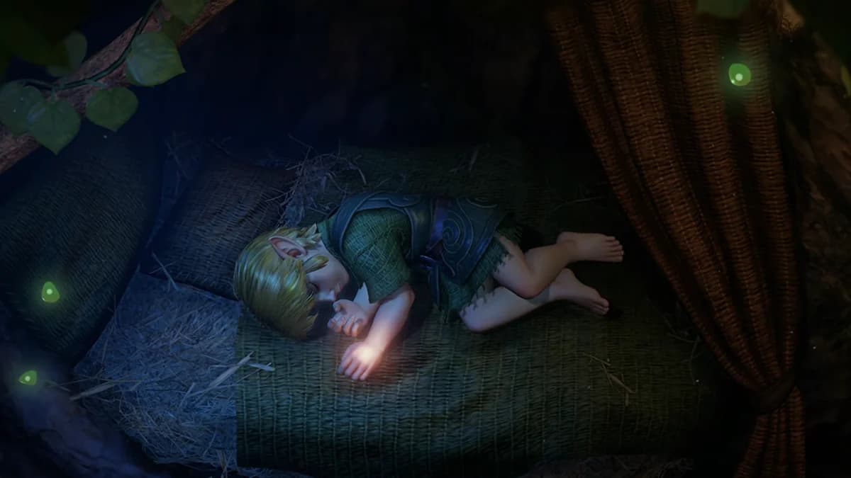 Link jovem em cena cinemática do remake de The Legend of Zelda: Ocarina of Time para Nintendo Switch 2