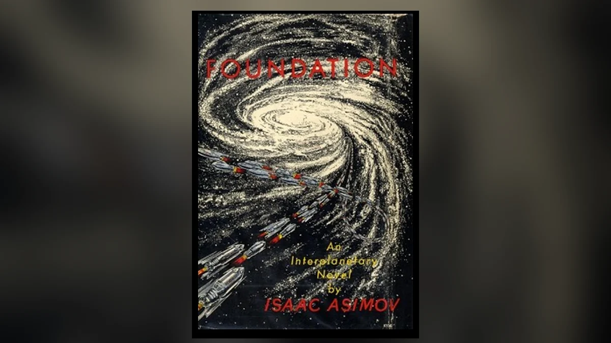 Capa de Fundação de Isaac Asimov — o primeiro volume da trilogia clássica