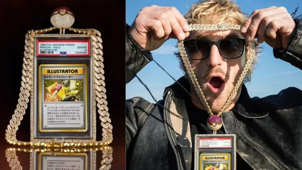 Colar de diamantes usado por Logan Paul na WrestleMania 38, leiloado junto com a carta Pikachu Illustrator PSA 10